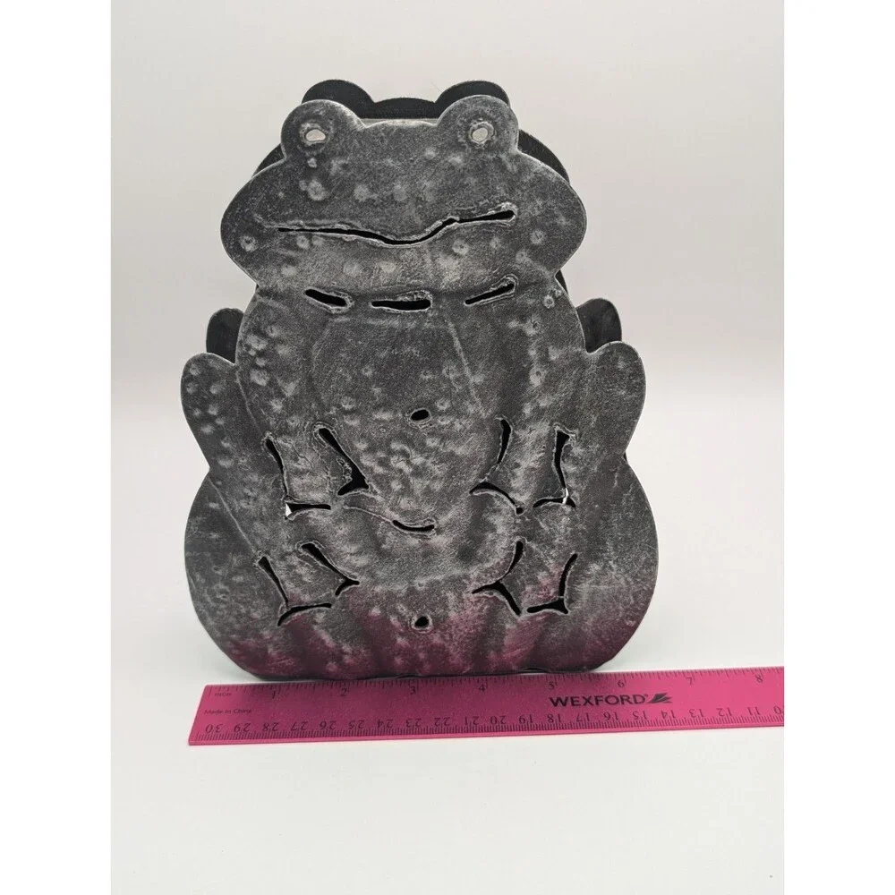 Rustic Metal Frog Toad Candle Lantern Holder Tealight Votive Lantern Silver Grey